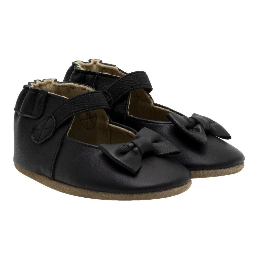 Robeez Fancy Bow Soft Sole Baby Girl Shoes Black NEW
